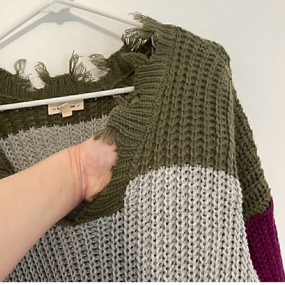 EE:SOME Olive Green Gray Purple Colorblock Striped Chunky Distressed - Picture 7 of 12